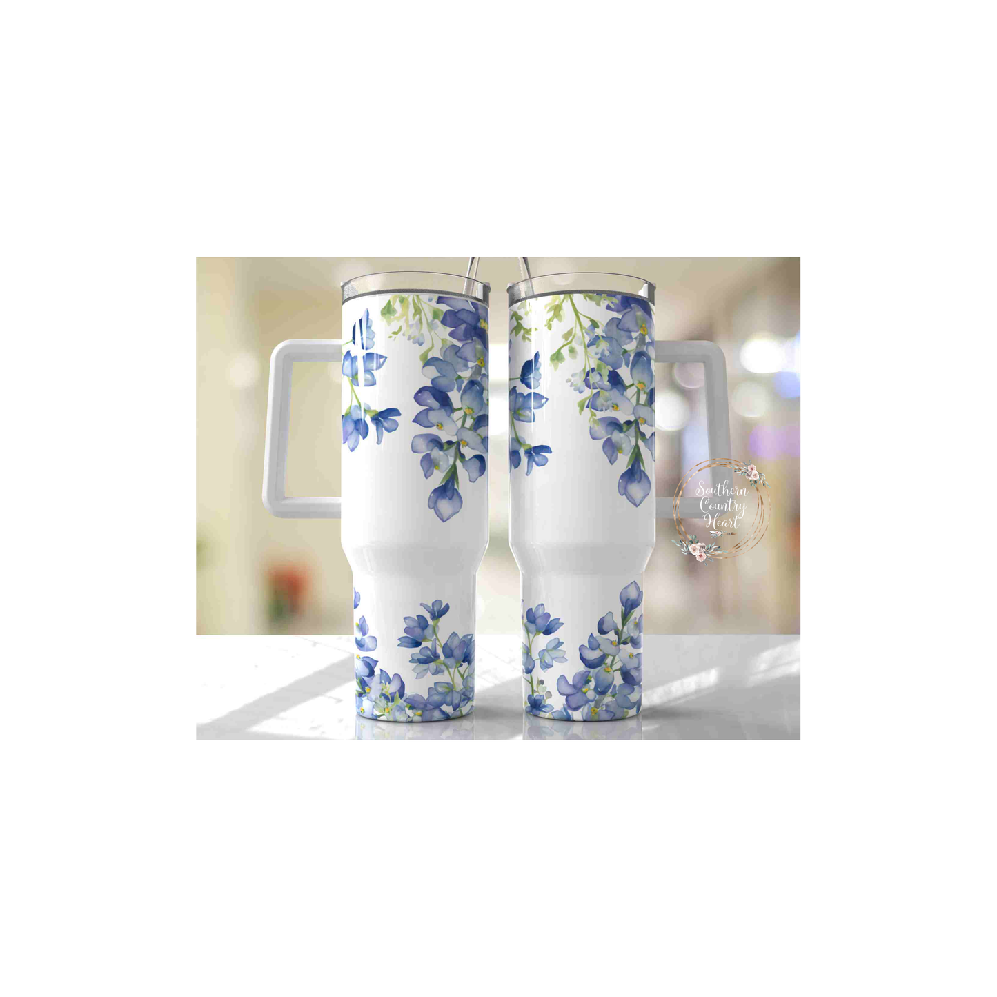 Blue Flowers - 40oz Tumbler