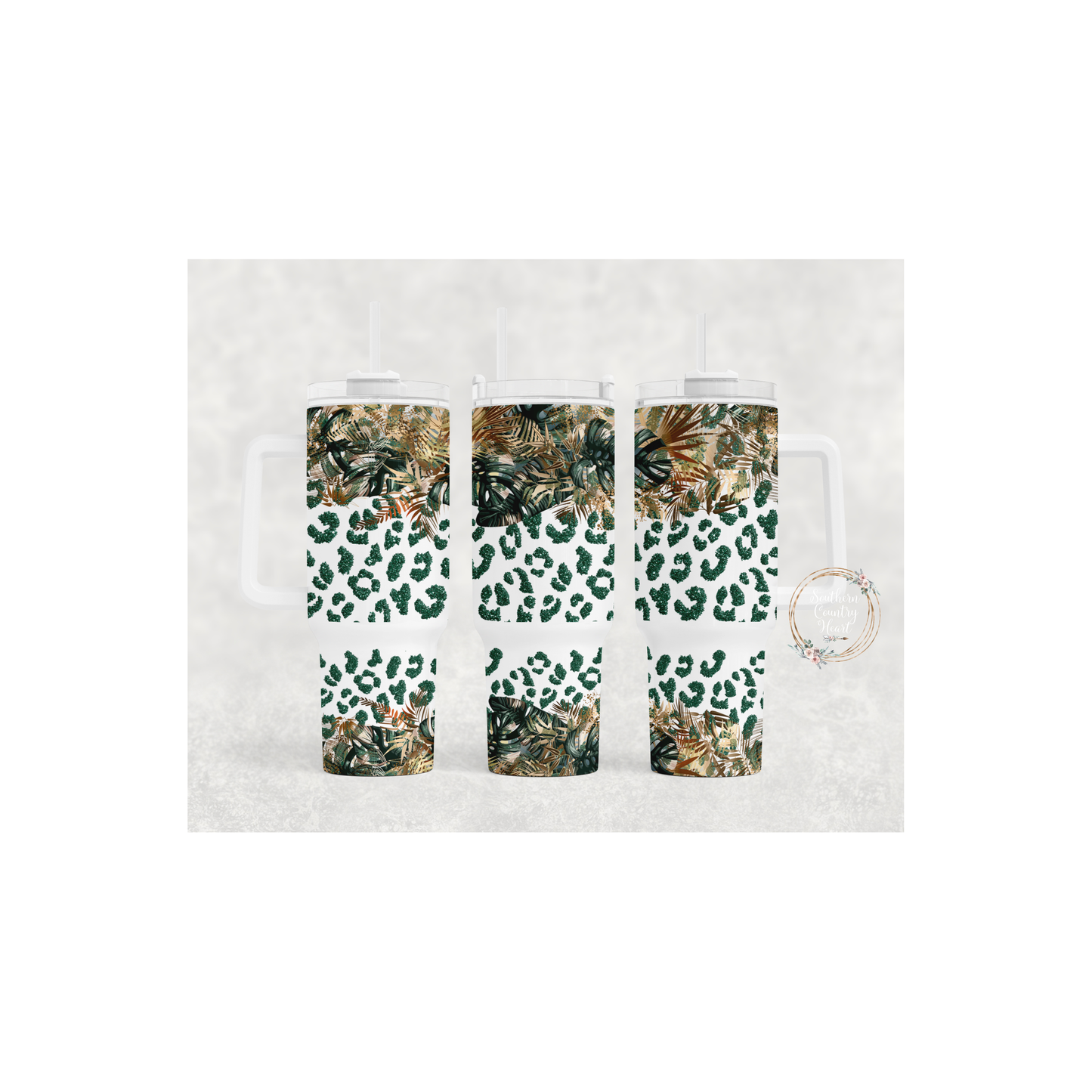 Leopard Green Leaf - 40oz Tumbler