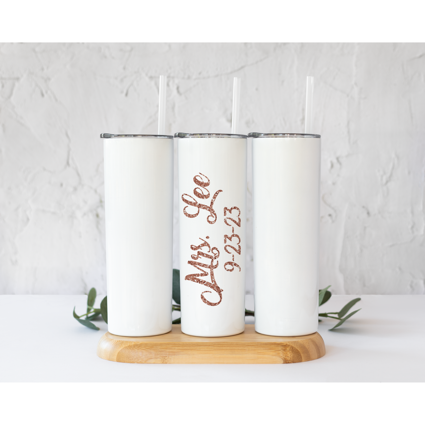 Custom Rose Gold Wedding Day- Skinny Tumbler