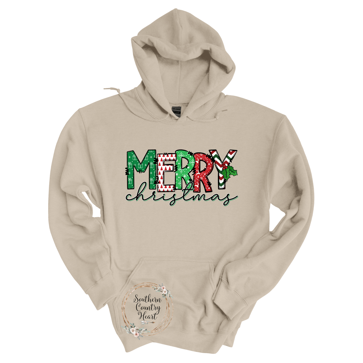 Merry Christmas Print Hoodie - southerncountryheart.com