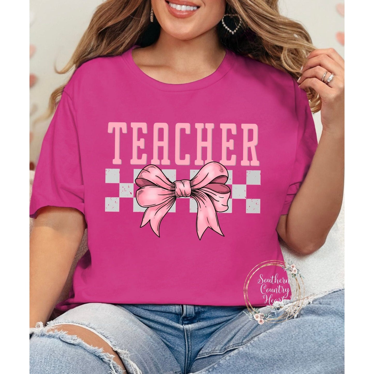 Teacher Bow Tee - Shirt - southerncountryheart.com