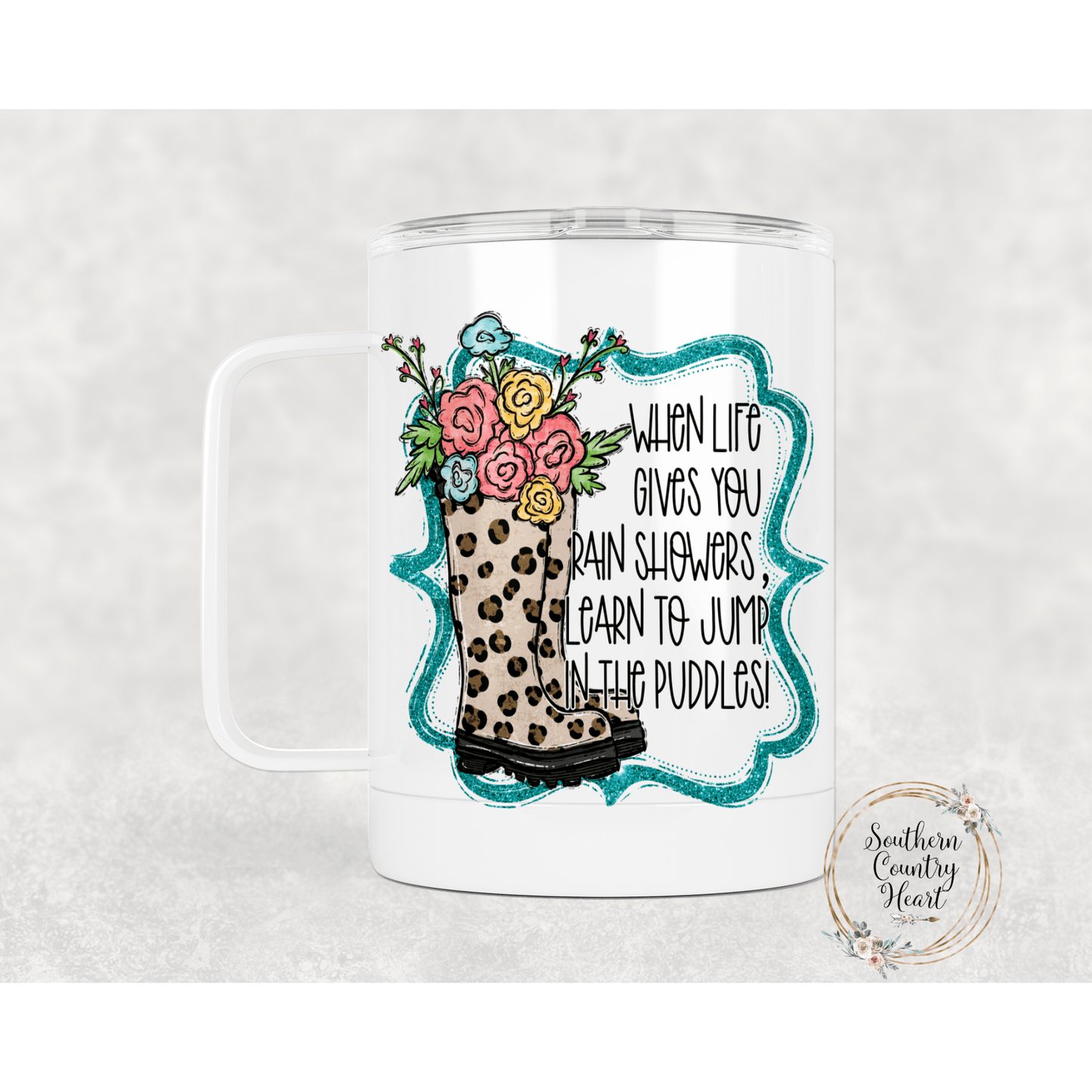 When Life Gives You Rain Showers - 14oz Travel Mug w/ Lid - southerncountryheart.com