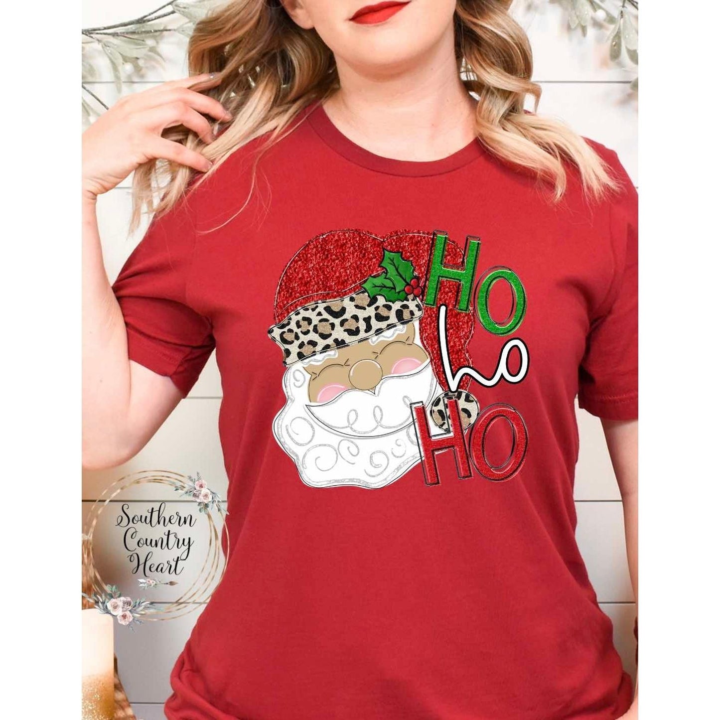 Santa HO HO HO Glitter Tee - Shirt - southerncountryheart.com