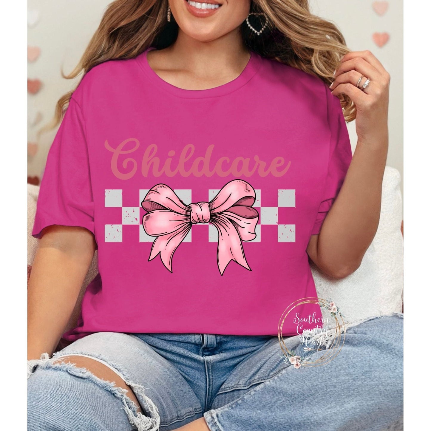 Childcare Bow Tee - Shirts - southerncountryheart.com