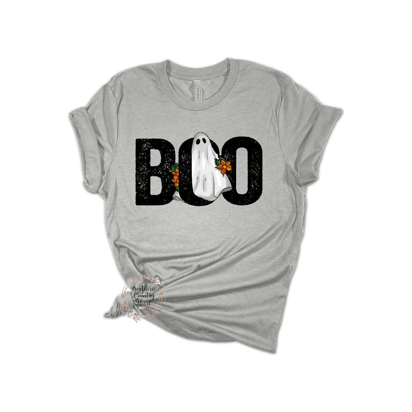 Boo Ghost with Flowers Tee - Shirt - southerncountryheart.com