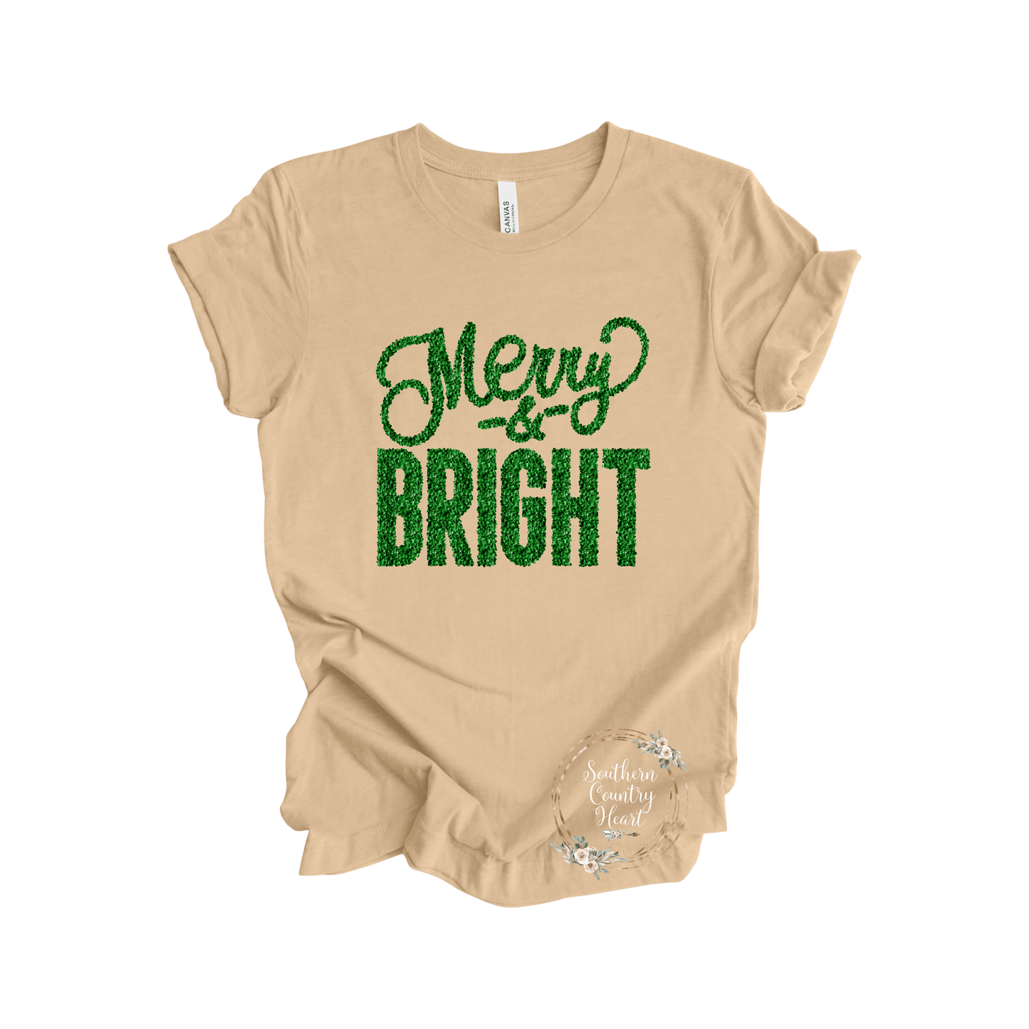 Merry & Bright Green Glitter Tee - Shirt - southerncountryheart.com