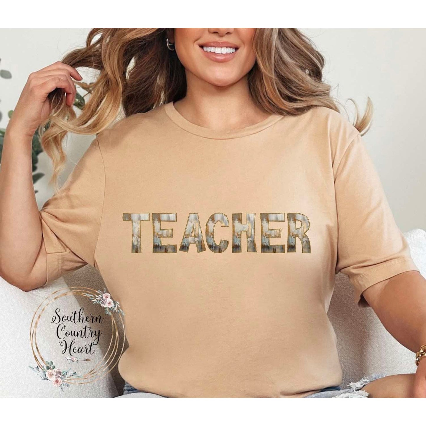 Rustic Painted Neutral Teacher Tee - Shirt - southerncountryheart.com