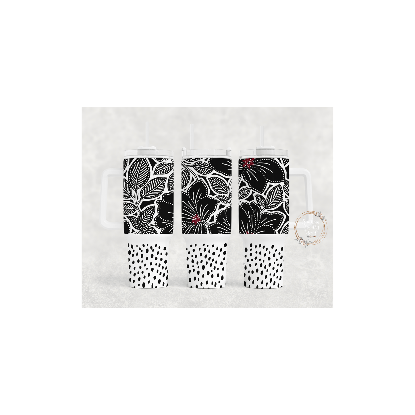 Black Floral - 40oz Tumbler - southerncountryheart.com