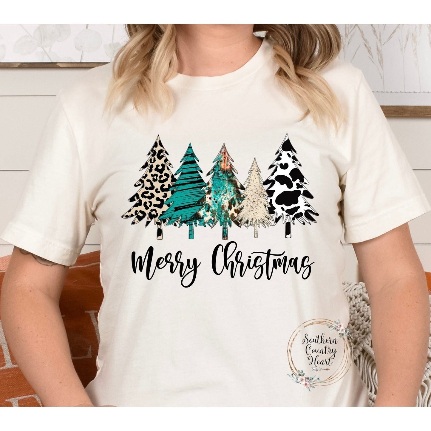 Christmas Trees Cowprint Tee - Shirt - southerncountryheart.com