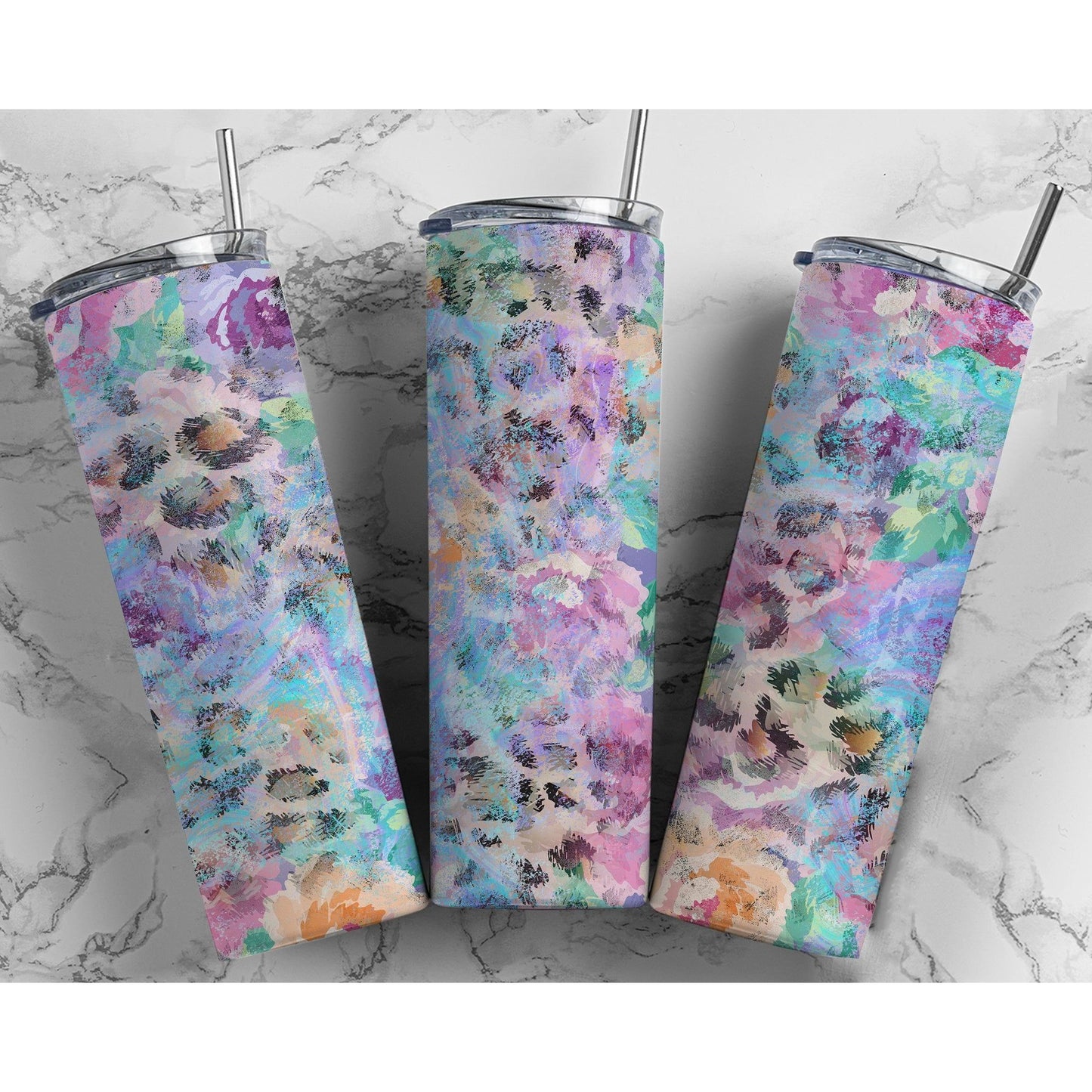 Pink Purple Leopard Color Wash - Skinny Tumbler