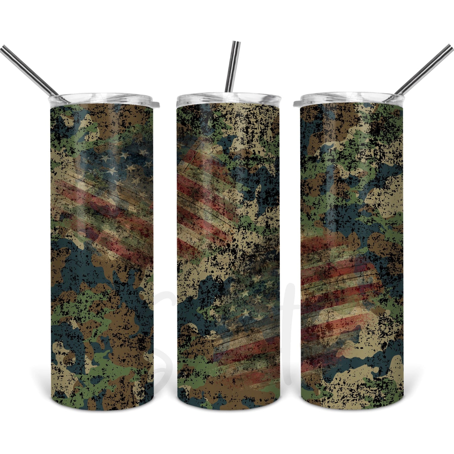 American Flag Camo Wash - Skinny Tumbler