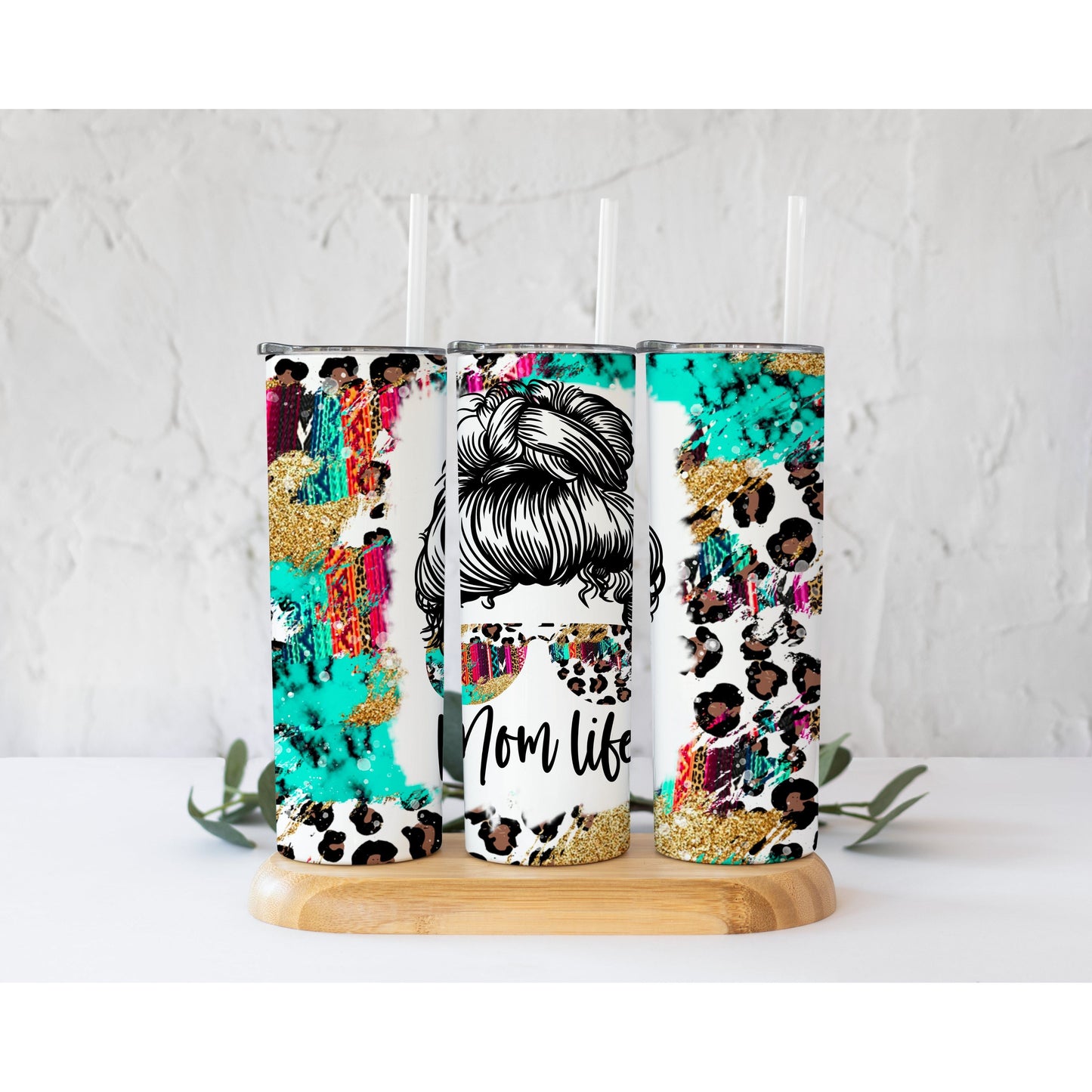 Boho Teal Leopard Mom Life - Skinny Tumbler