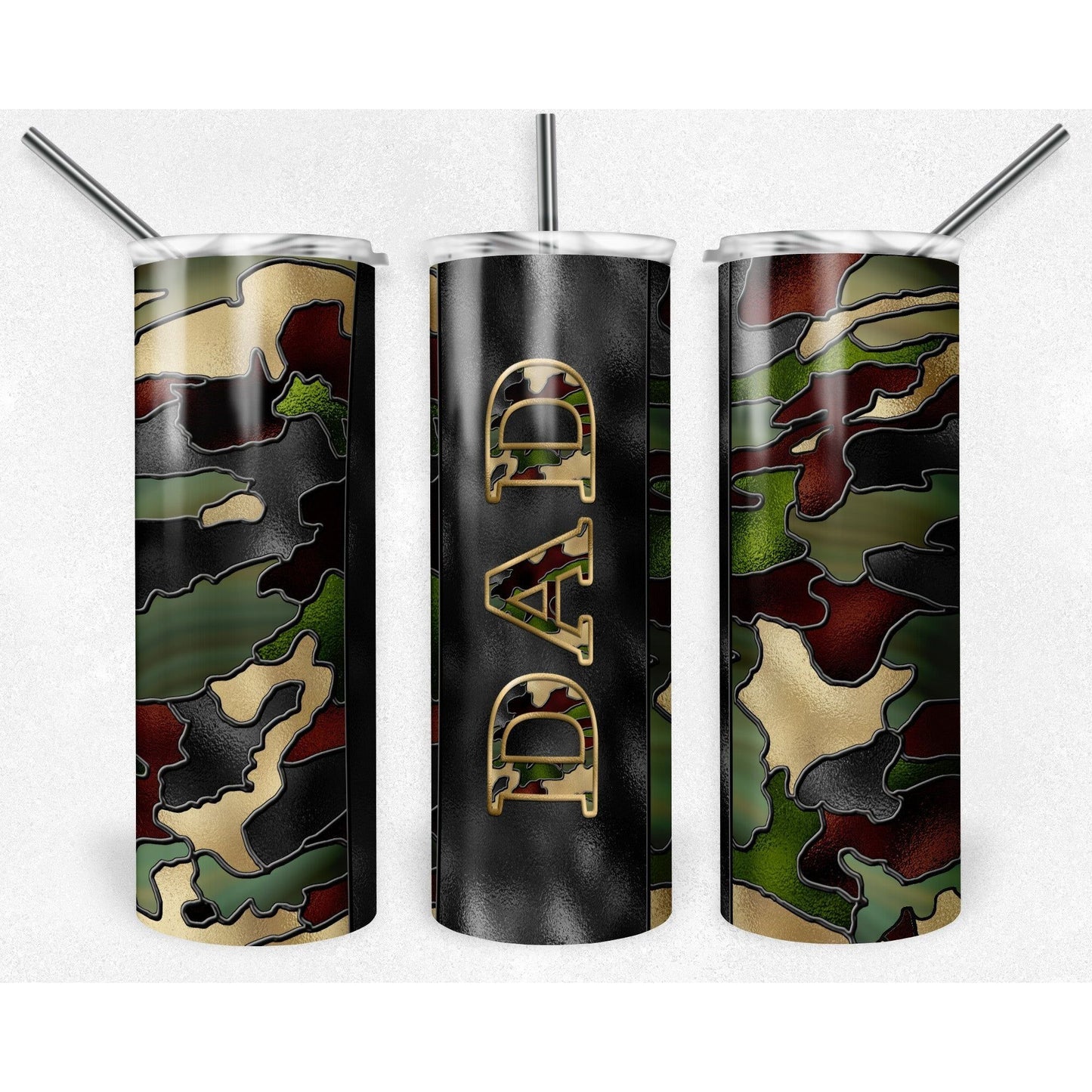 Camo stained Glass black line Dad - Skinny Tumbler