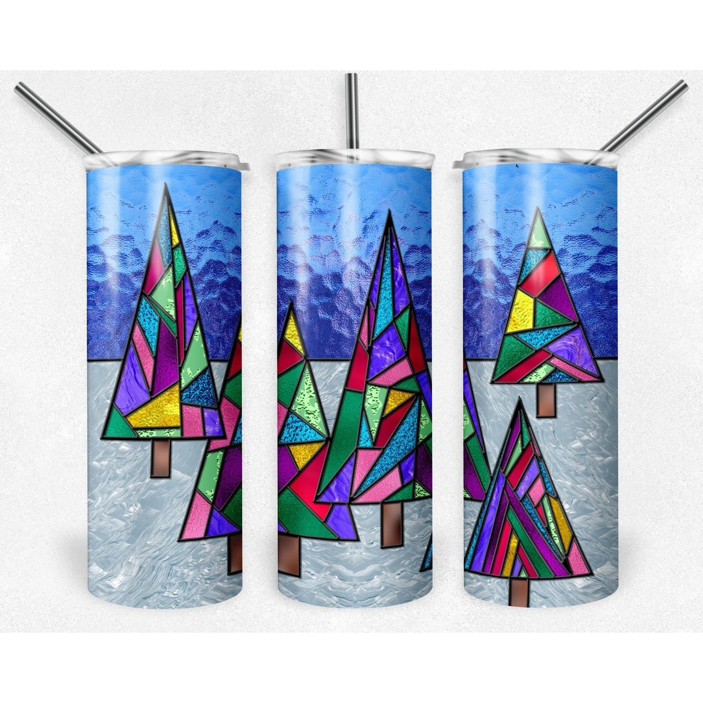 Christmas Tree Stained Glass - Skinny Tumbler