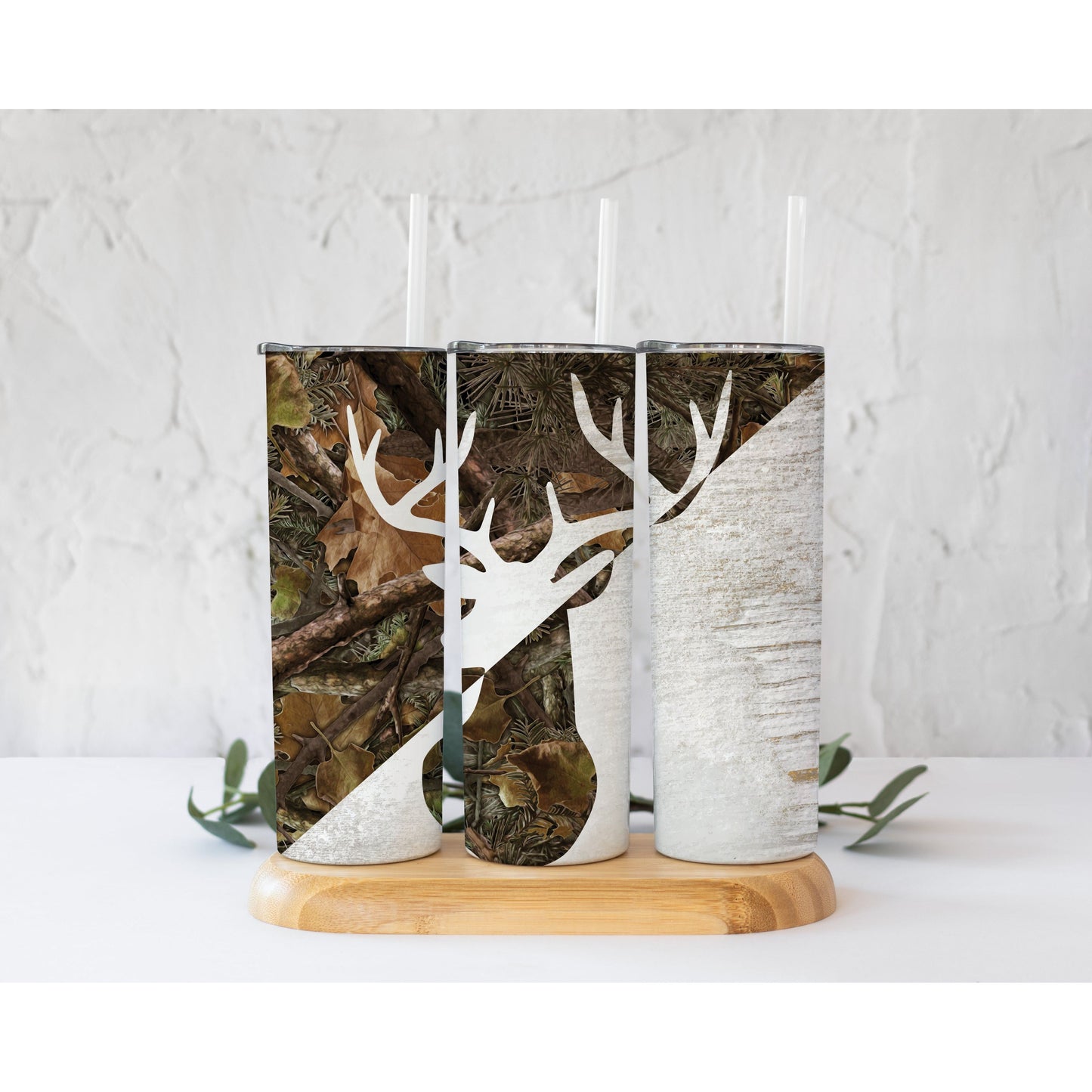 Deer Head Wooded Split 2 - Skinny Tumbler
