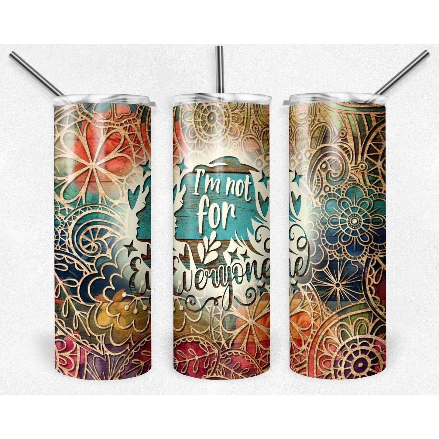 Floral Wood I'm Not For Everyone - Skinny Tumbler