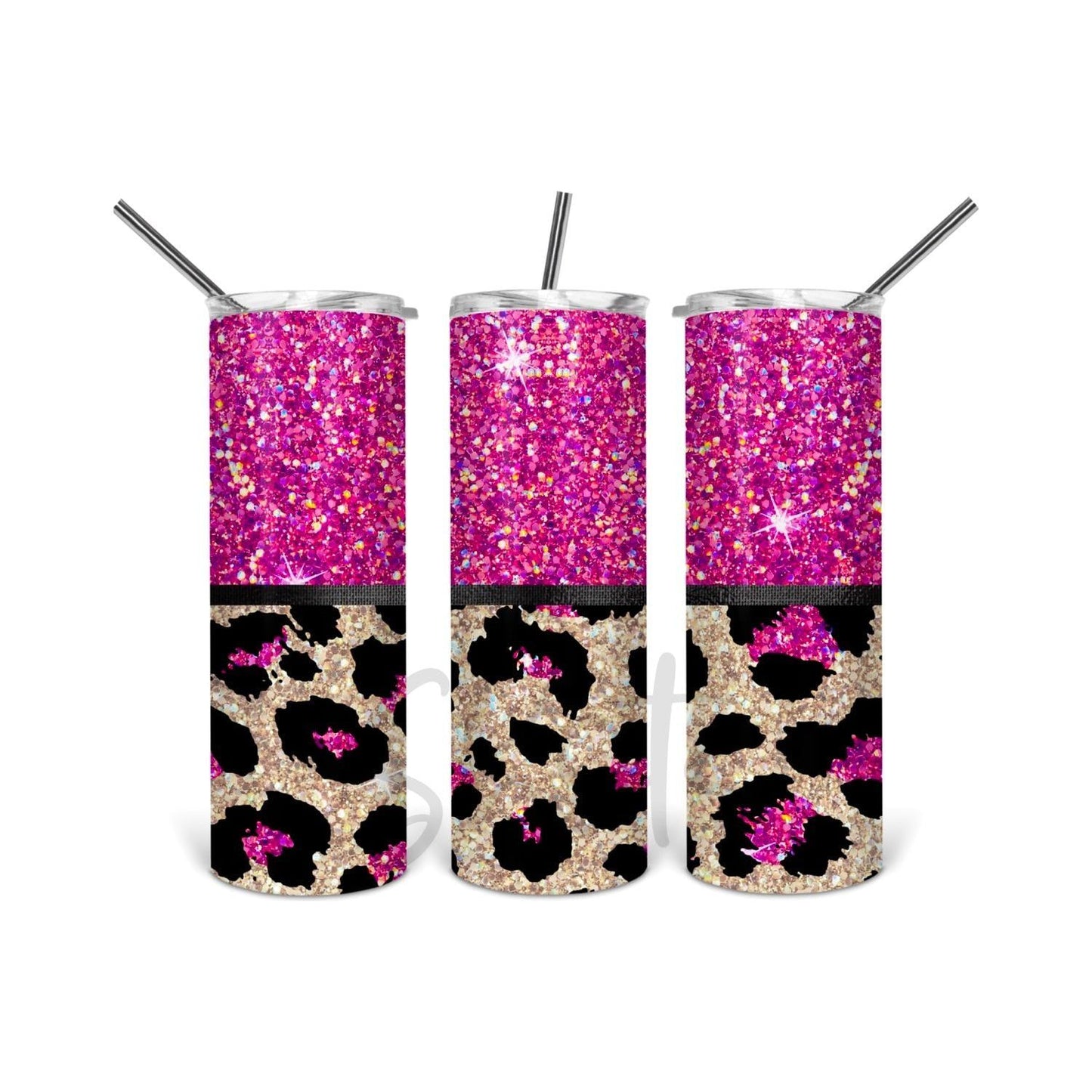 Hot Pink Leopard Glitter - Skinny Tumbler
