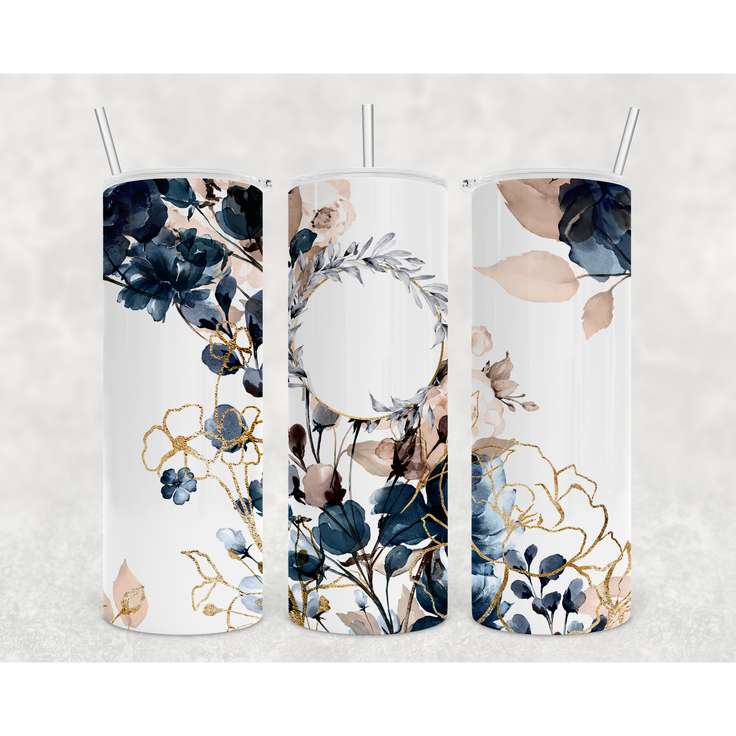 Navy Flowers Blank - Skinny Tumbler