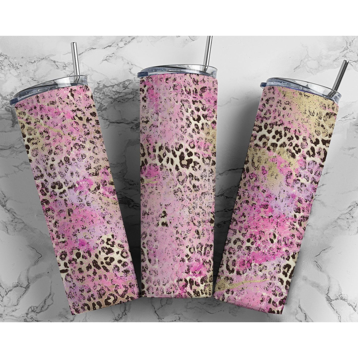 Pink Leopard Print - Skinny Tumbler