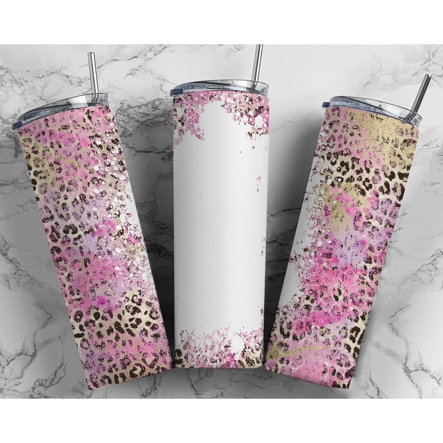 Pink Leopard Print Blank - Skinny Tumbler