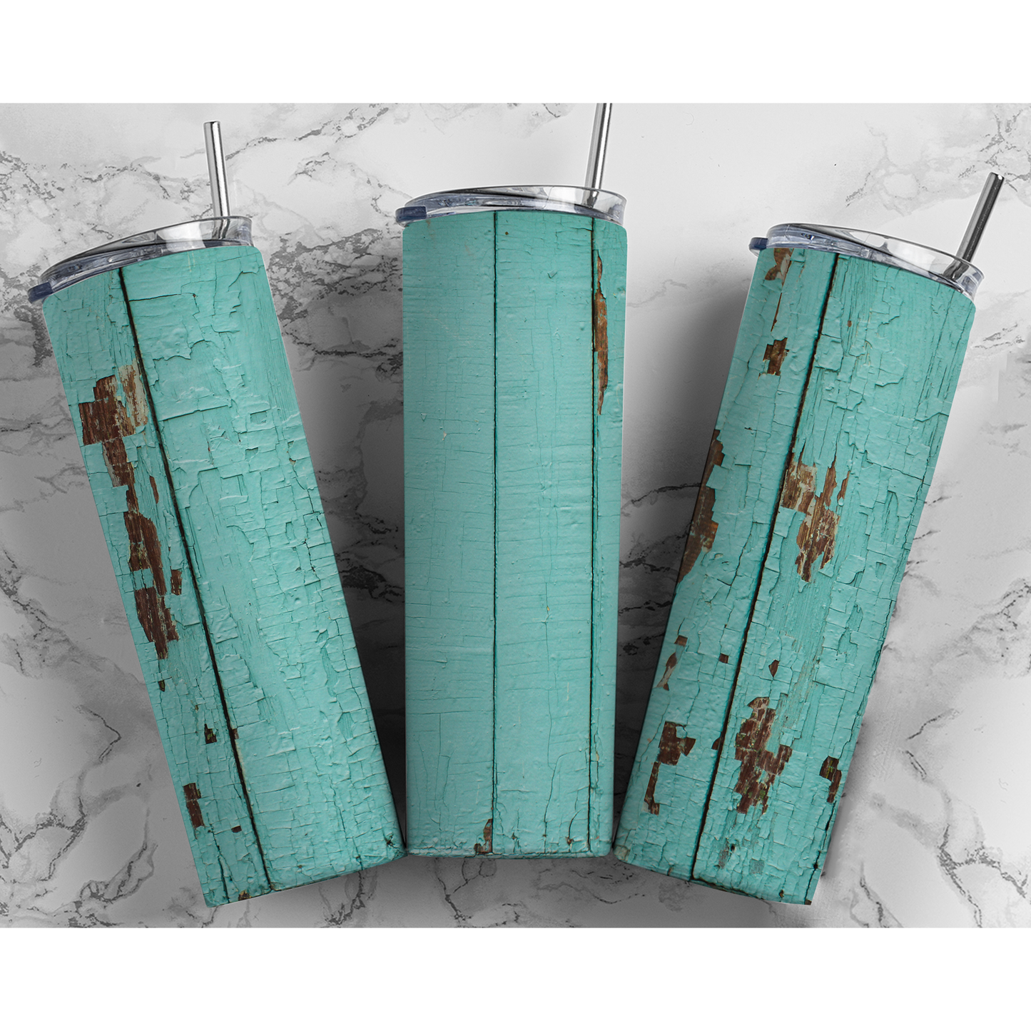 Blue Green Rustic Wood - Skinny Tumbler