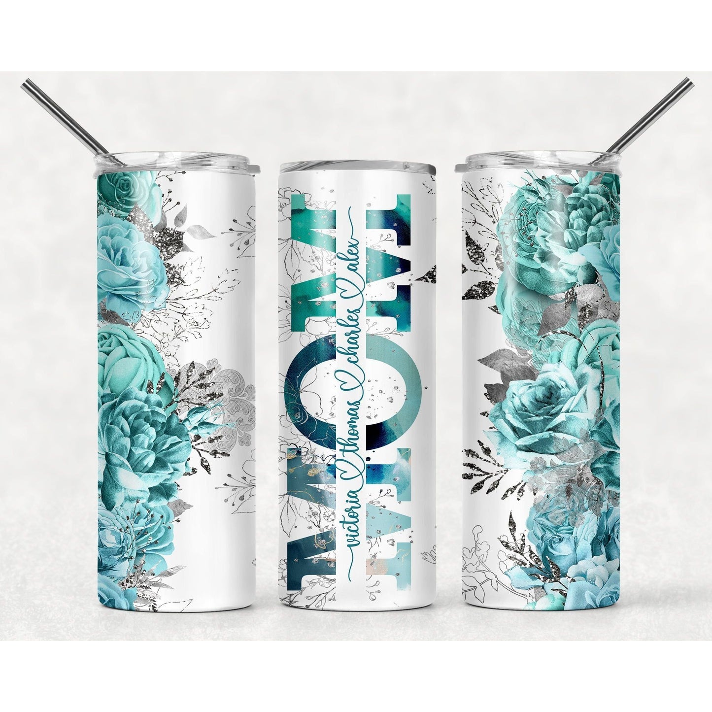 Emerald Floral Mom Split- Skinny Tumbler