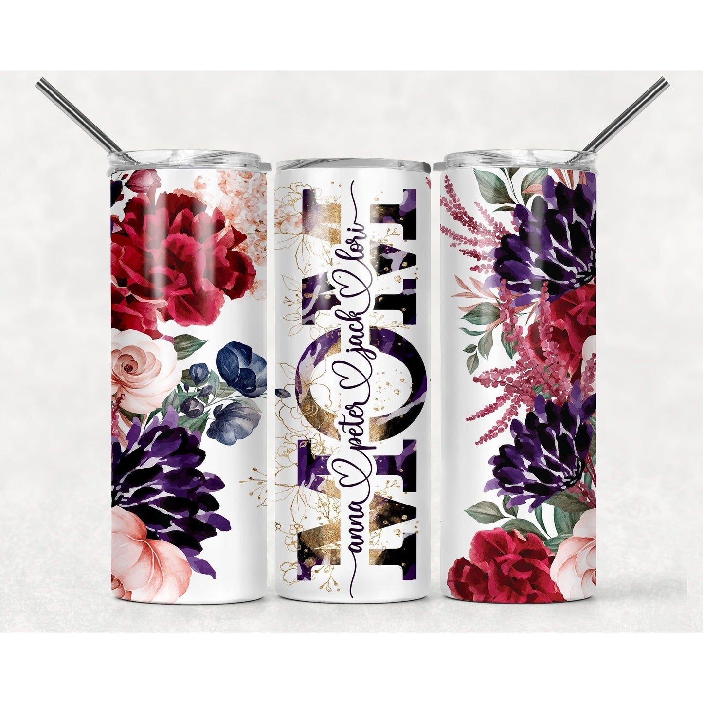 Purple Floral Mom Split- Skinny Tumbler