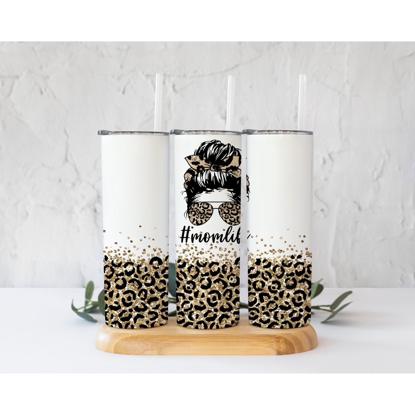 Mom Life Leopard on White - Skinny Tumbler