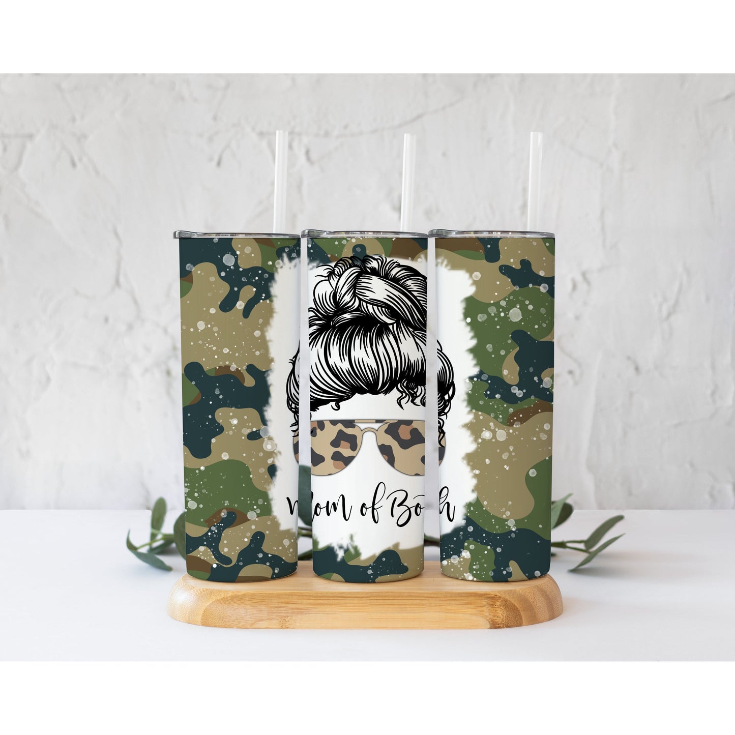 Mom of Both Camo Leopard - Skinny Tumbler