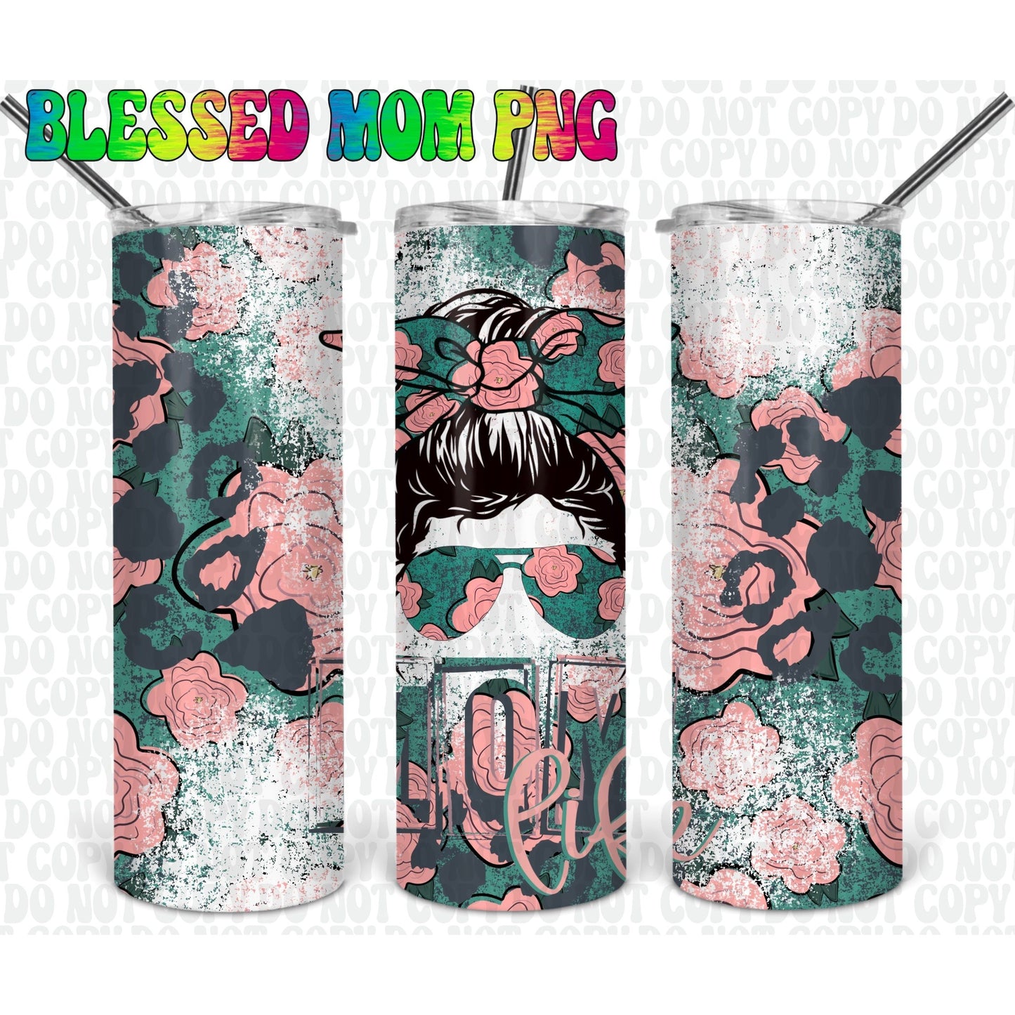 Pink Green Leopard Mom Life - Skinny Tumbler