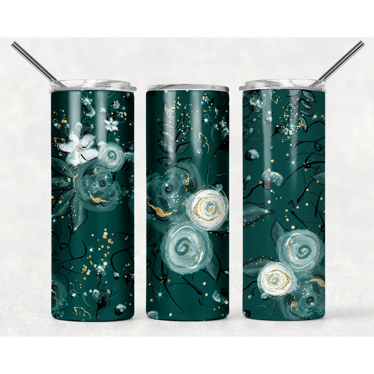 Teal Floral - Skinny Tumbler