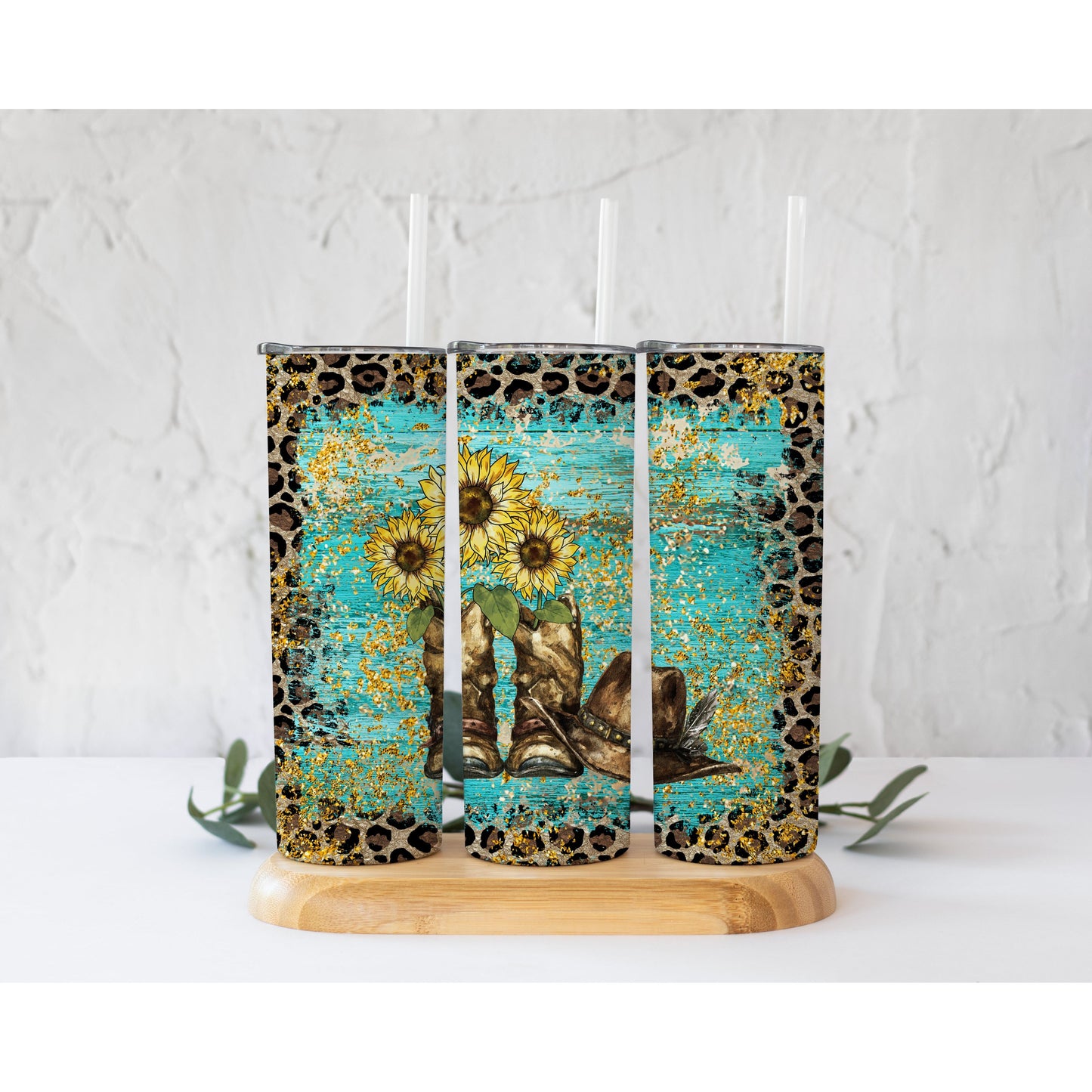 Teal Wood Leopard - Skinny Tumbler
