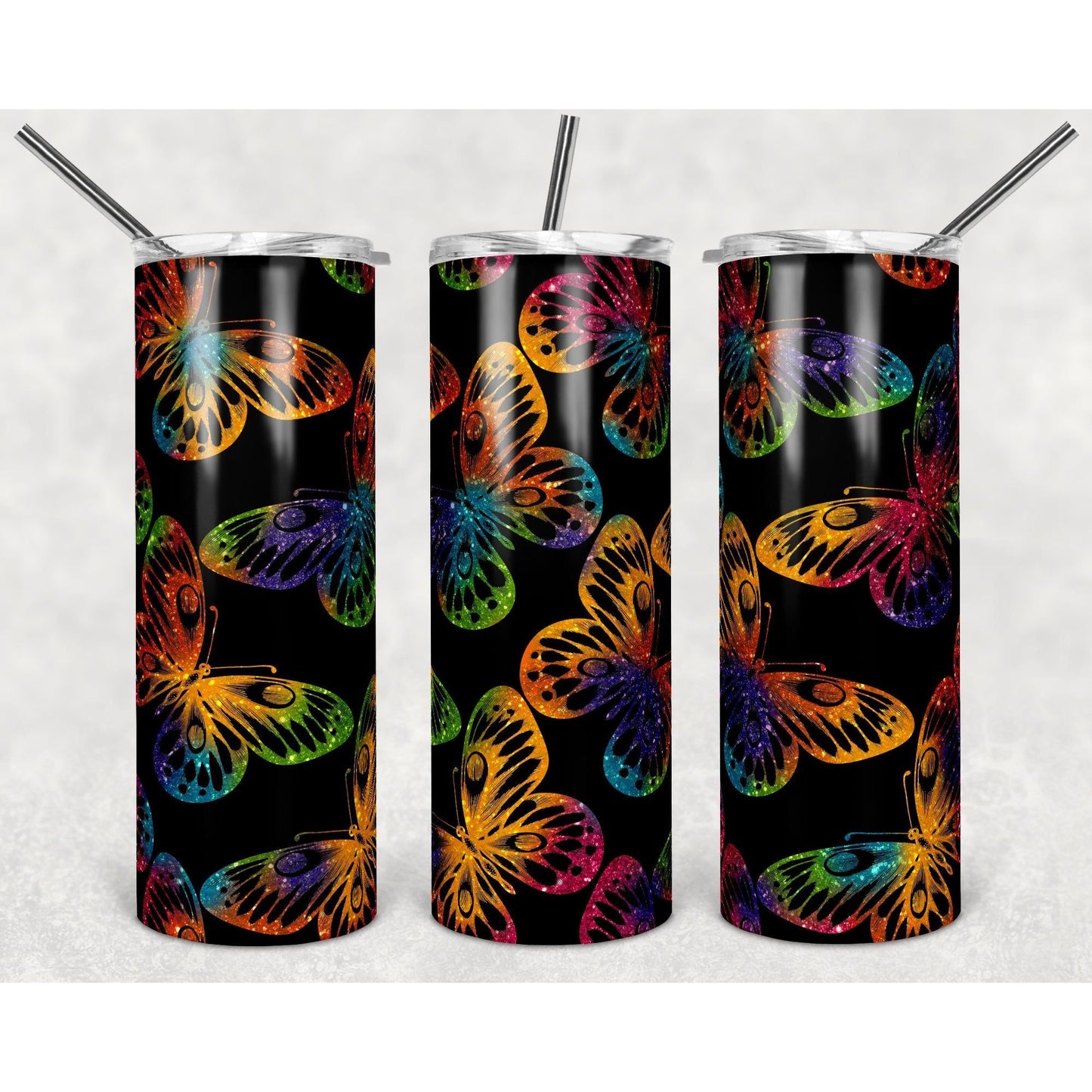 Butterfly Rainbow Glitter - Skinny Tumbler