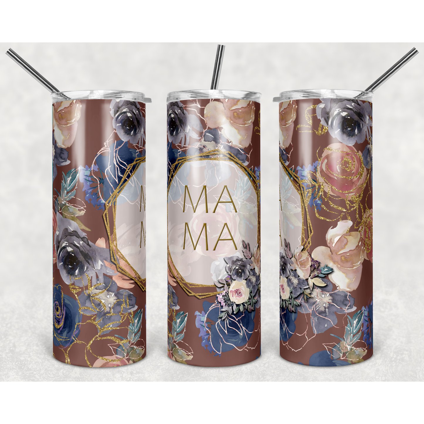 Floral Mama Rust Gold Geo - Skinny Tumbler