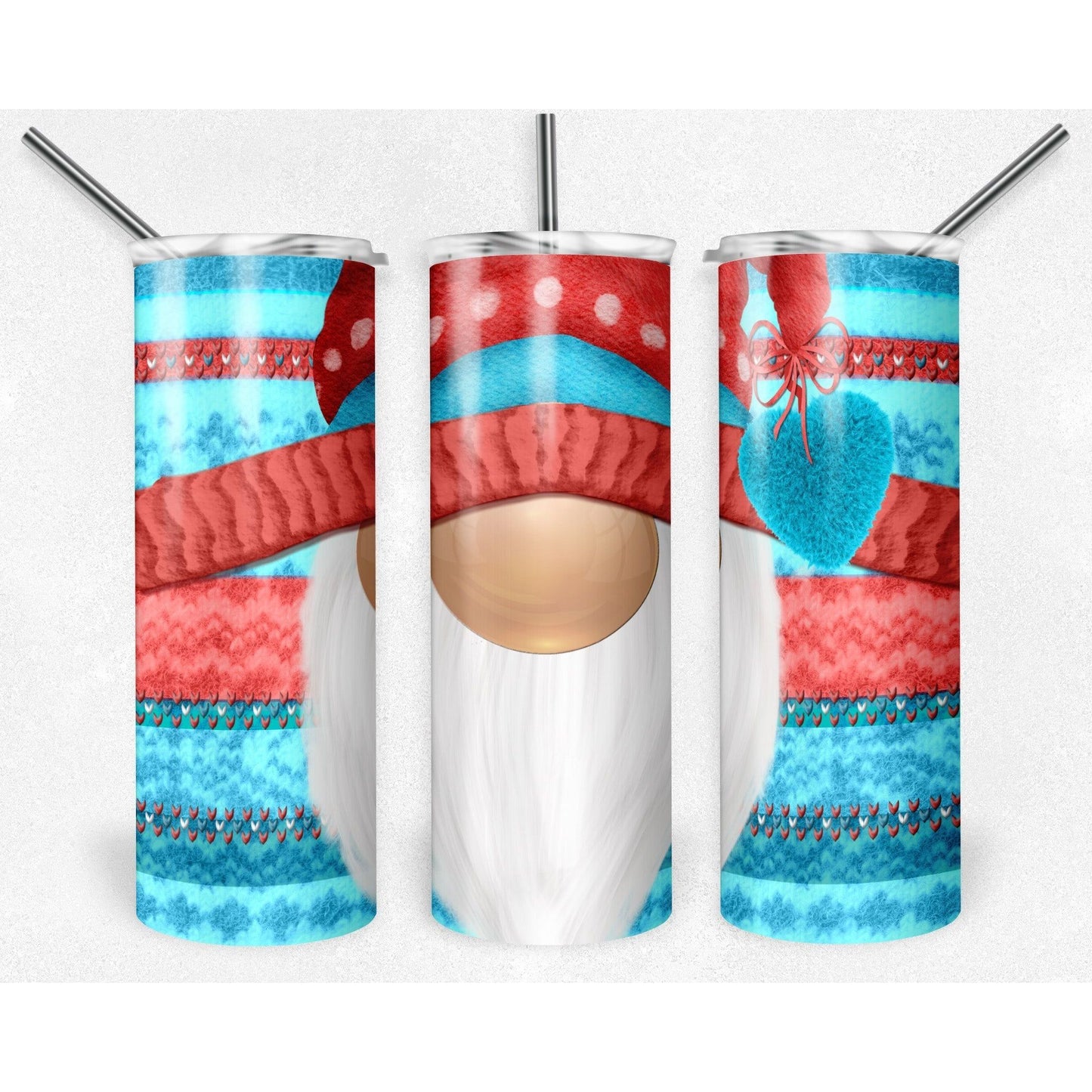 Gnome Knit Red Teal - Skinny Tumbler