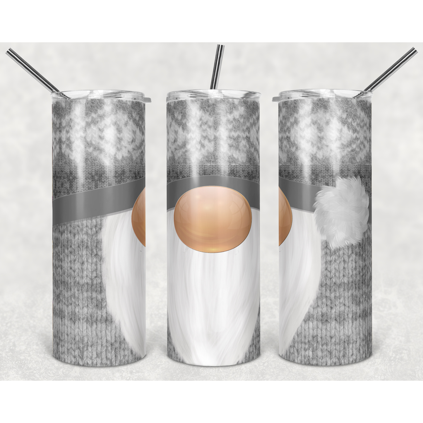Gnome Knit Snowflakes Gray - Skinny Tumbler