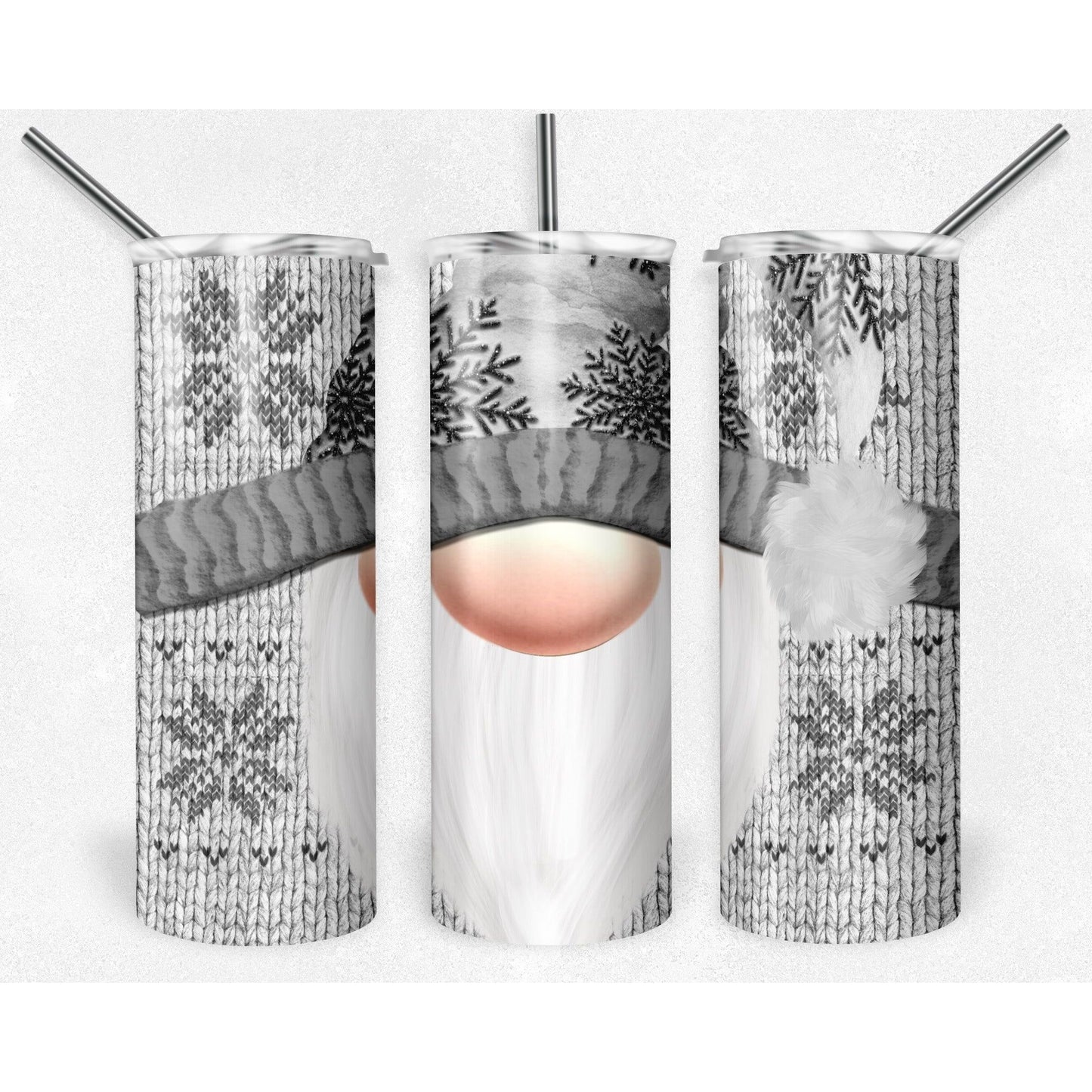 Gnome Knit Snowflakes Silver- Skinny Tumbler