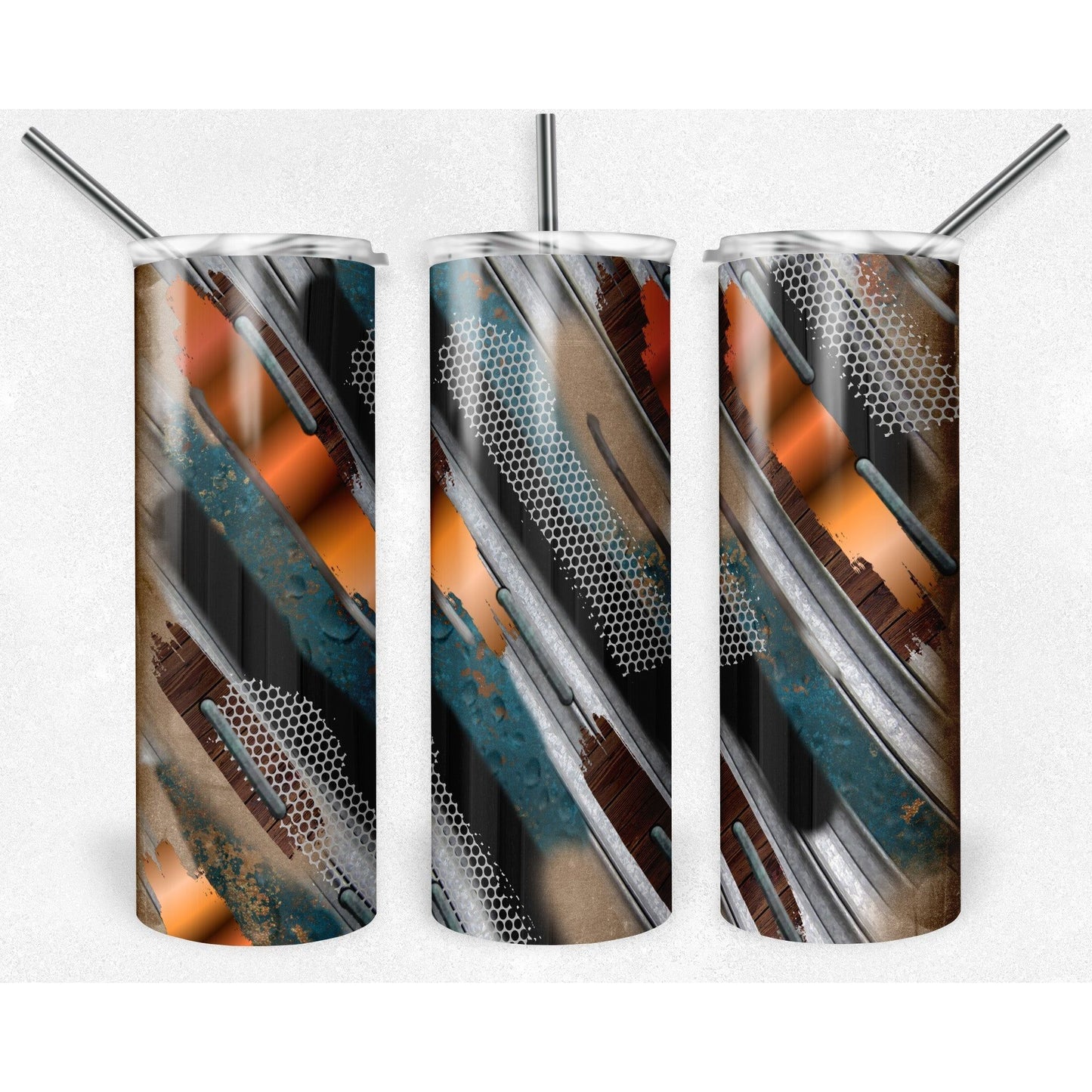 Masculine Wood Metal Textures Milky way - Skinny Tumbler
