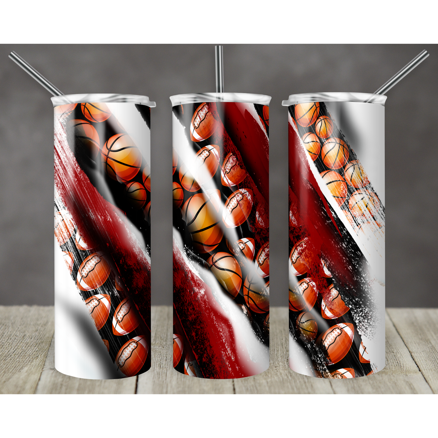 Milkyway Red No Glitter Football Basketball - Skinny Tumbler