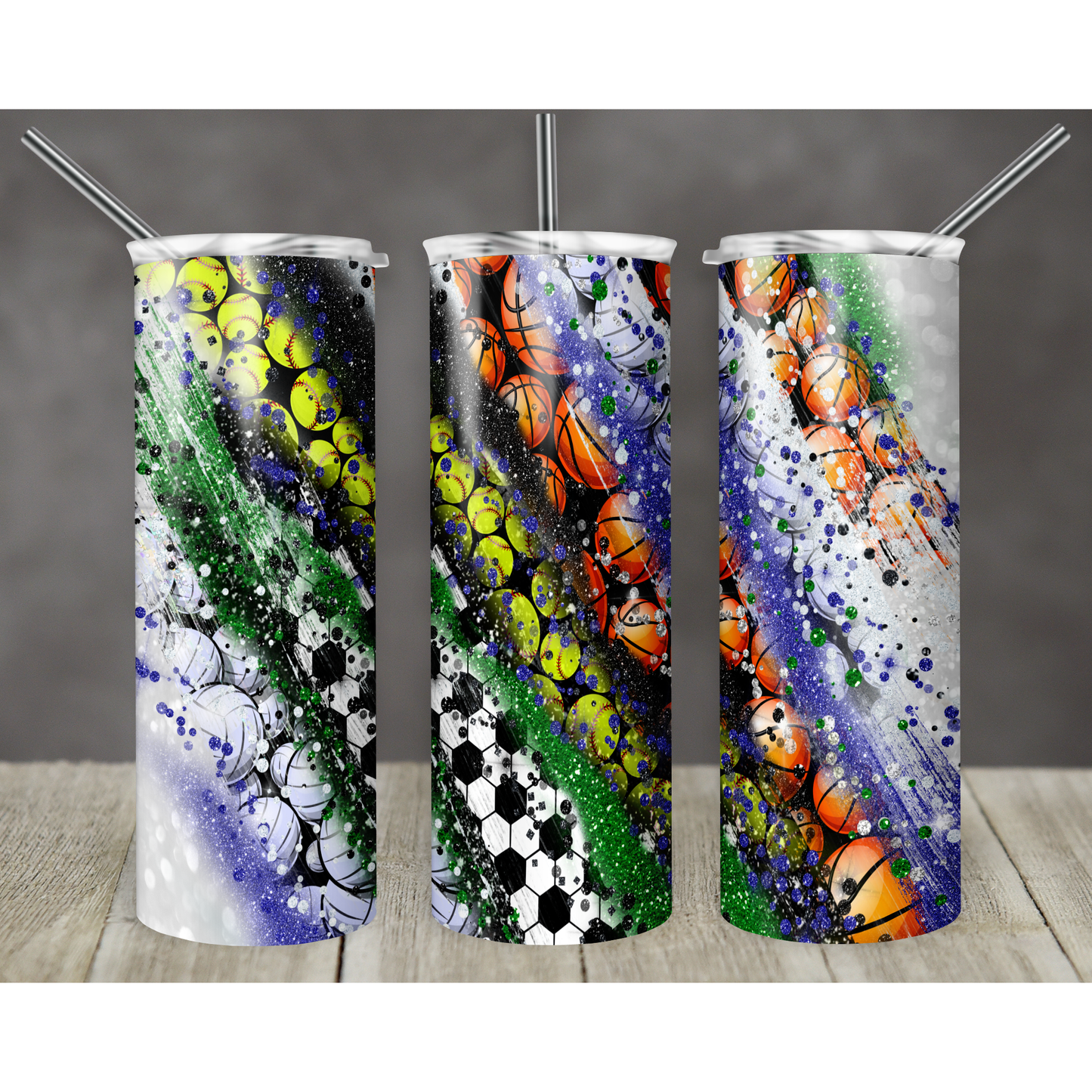 Milkyway Blue Green Volleyball Basketball Football - Skinny Tumbler