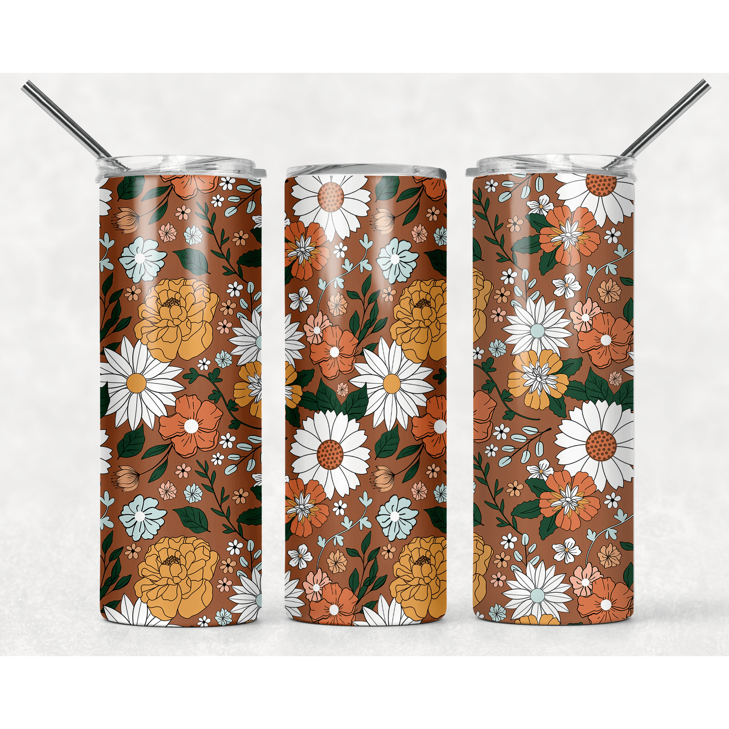 Fall Flowers Mocha - Skinny Tumbler - southerncountryheart.com