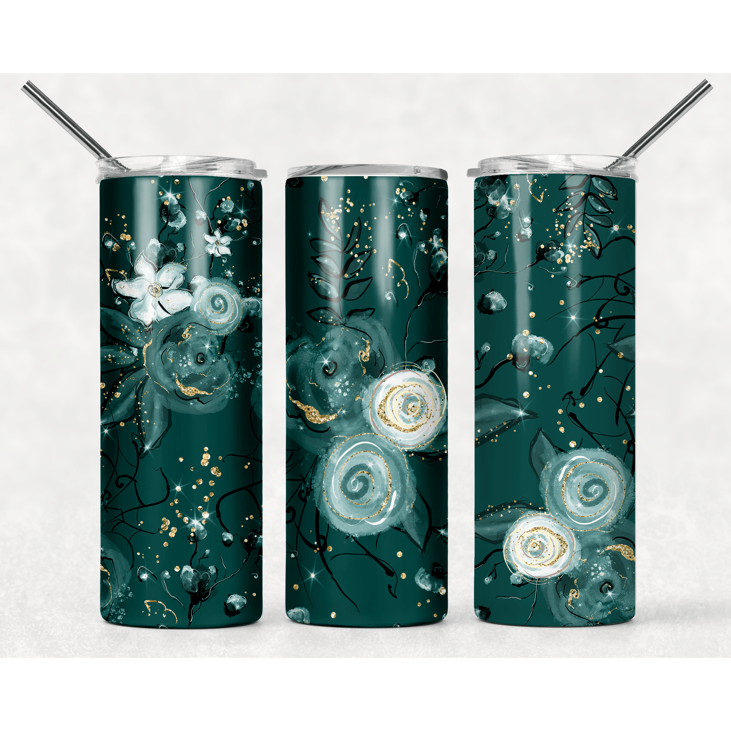 Teal Floral - Skinny Tumbler - southerncountryheart.com