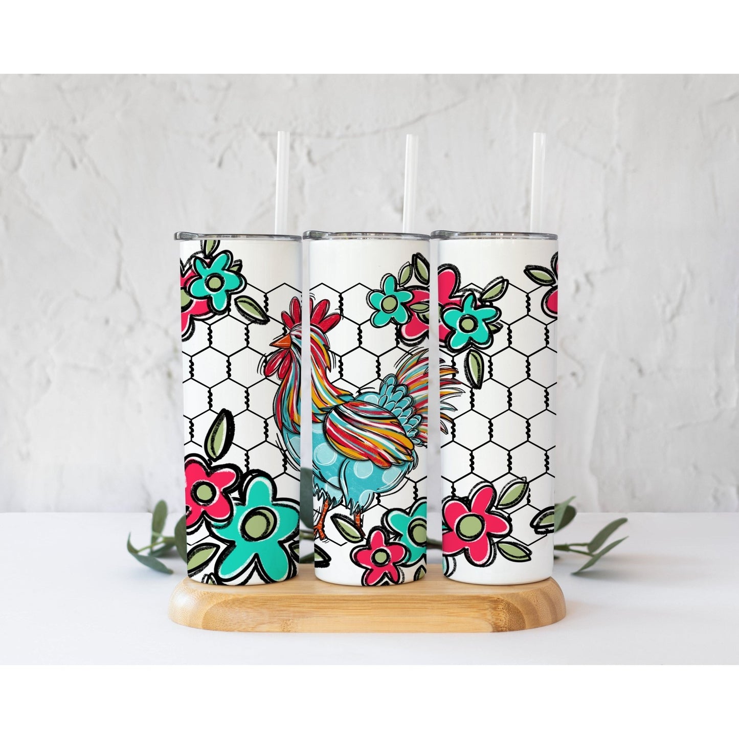 Chicken and Flowers - Skinny Tumbler - southerncountryheart.com