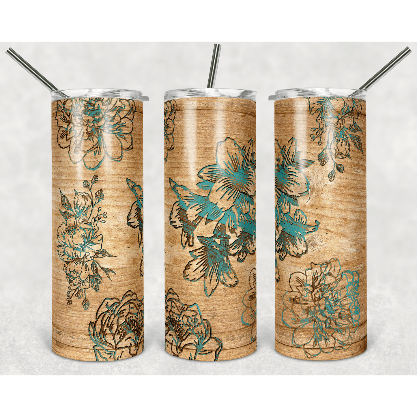 Teal Wood Flower - Skinny Tumbler - southerncountryheart.com