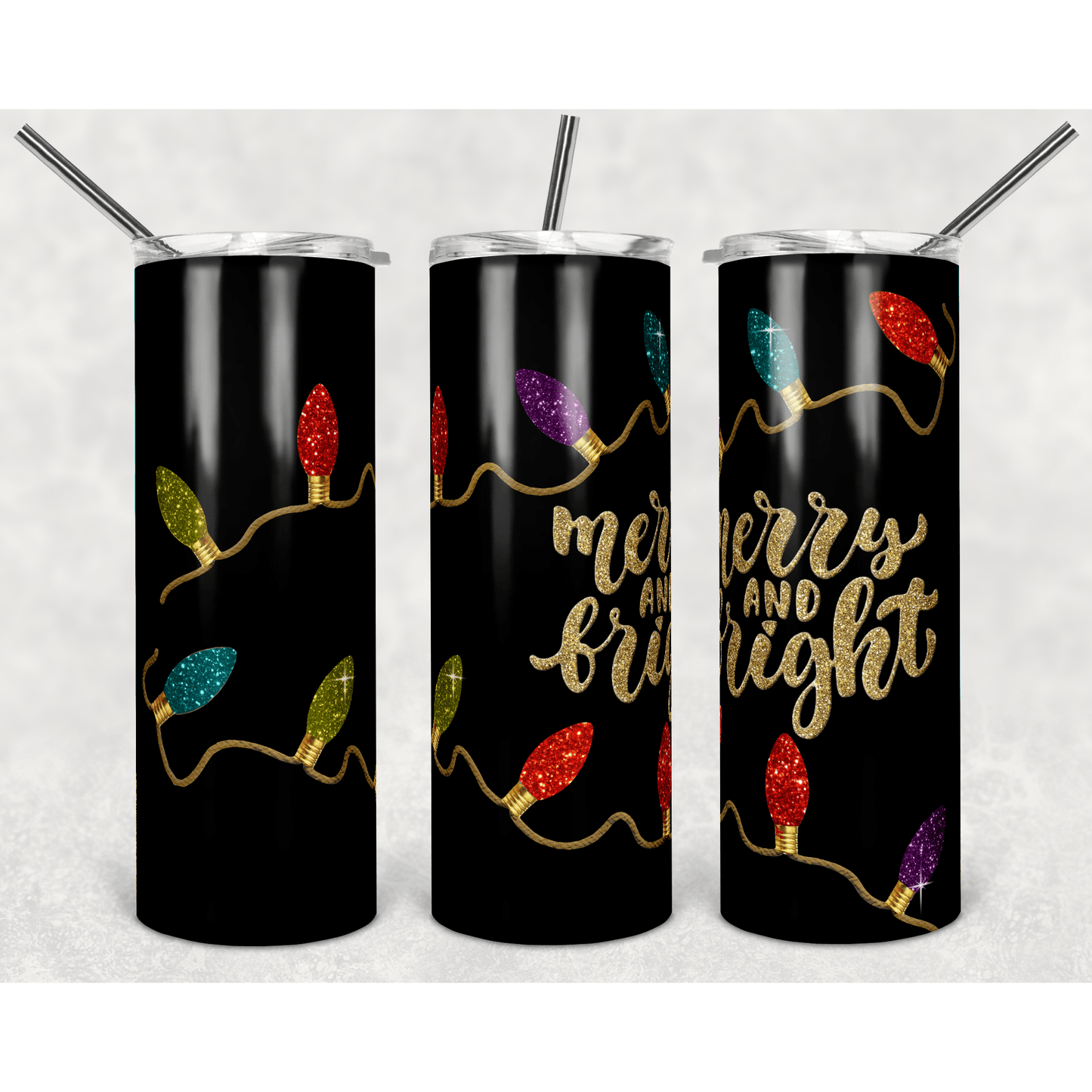 Glitter Merry and Bright on Black - Skinny Tumbler - southerncountryheart.com