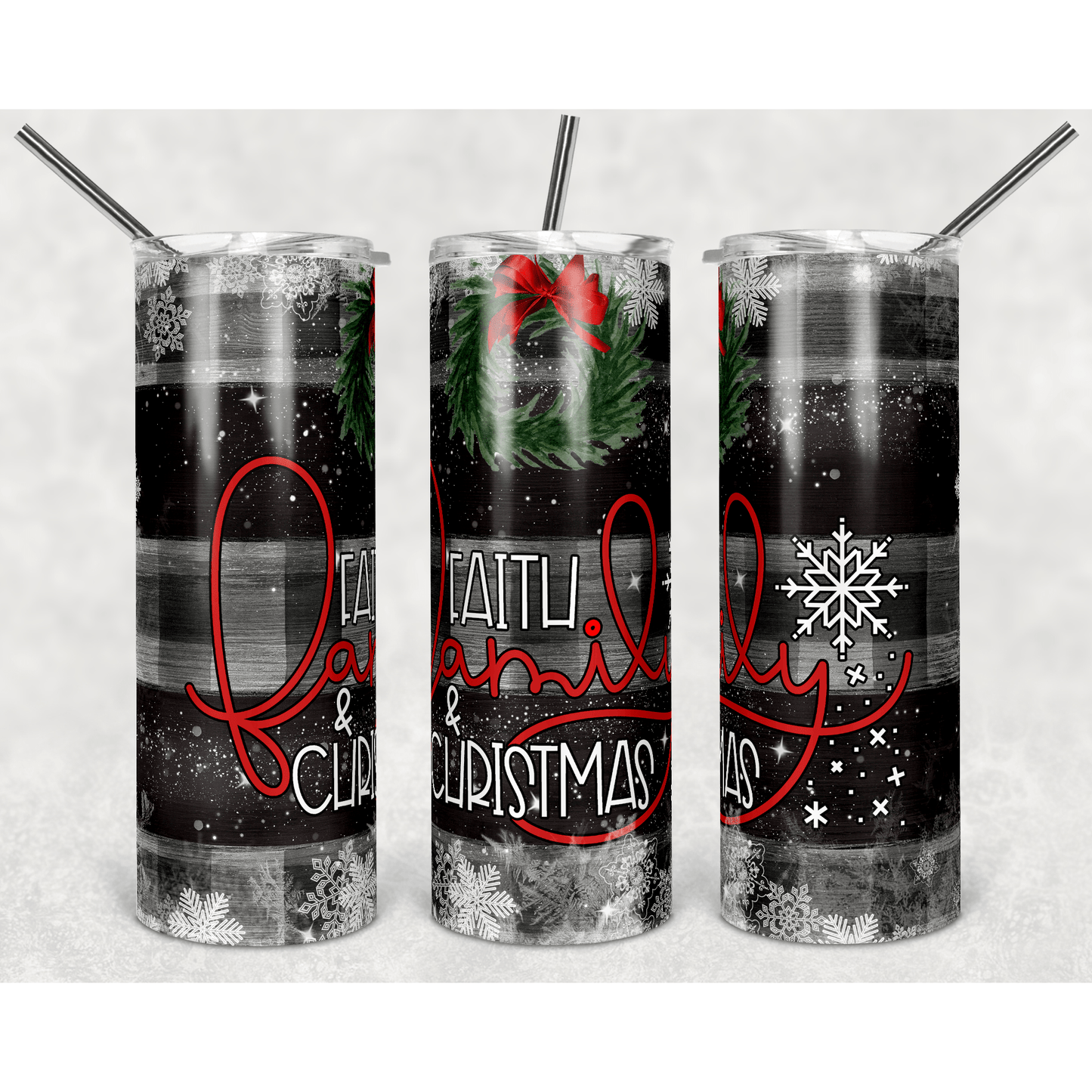 Wood Panel Faith Family Christmas - Skinny Tumbler - southerncountryheart.com