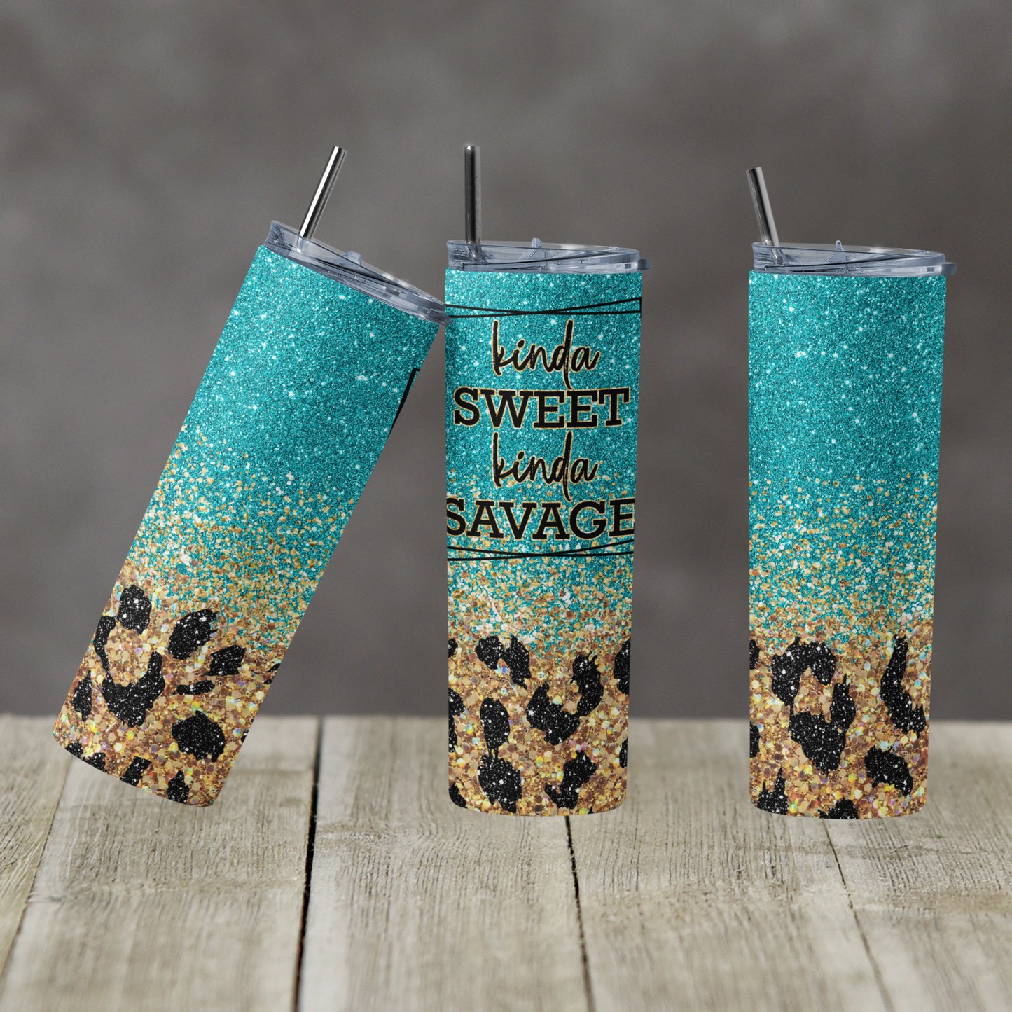 Teal and Gold Leopard Kinda Sweet - Skinny Tumbler