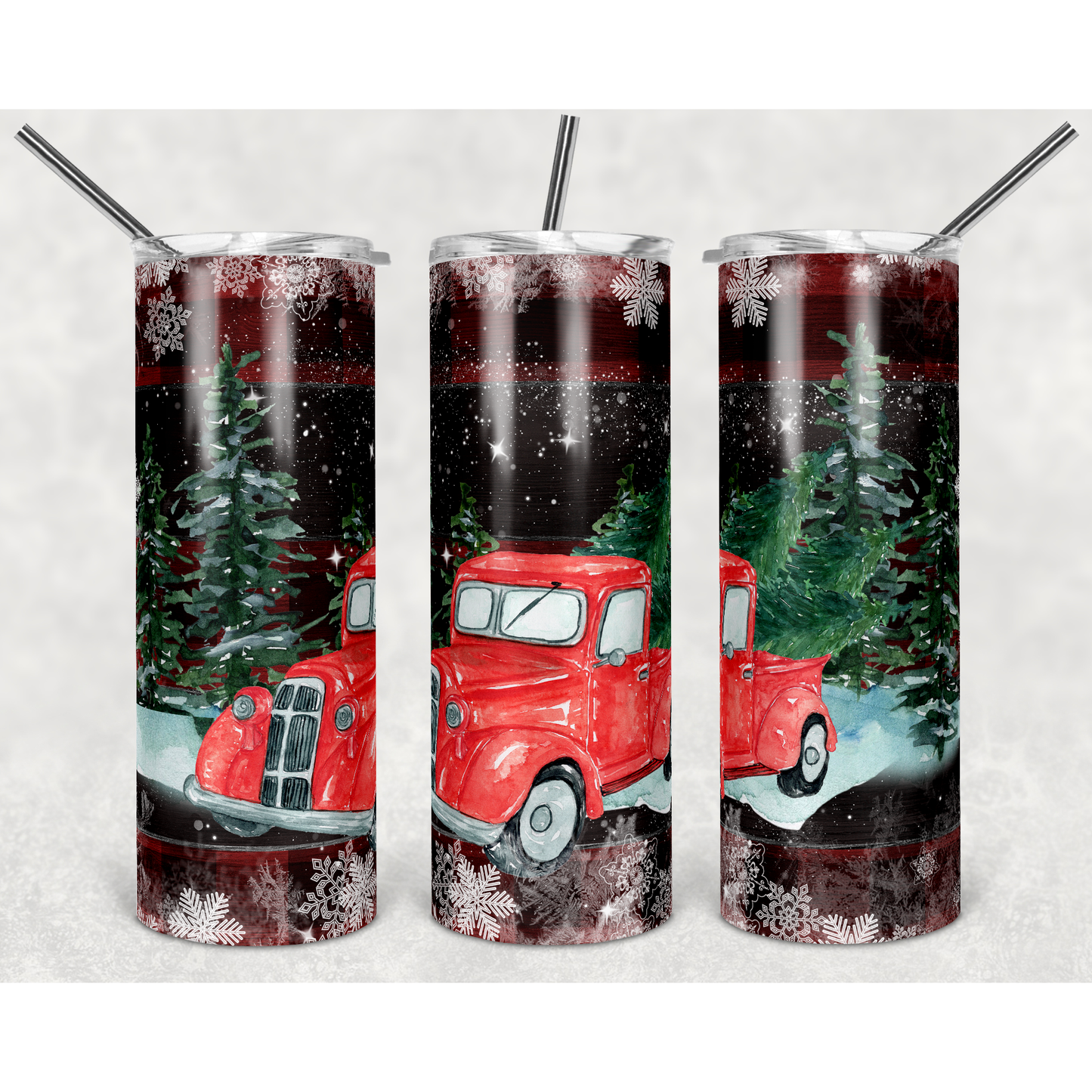 Wood Panel Truck Red Black - Skinny Tumbler