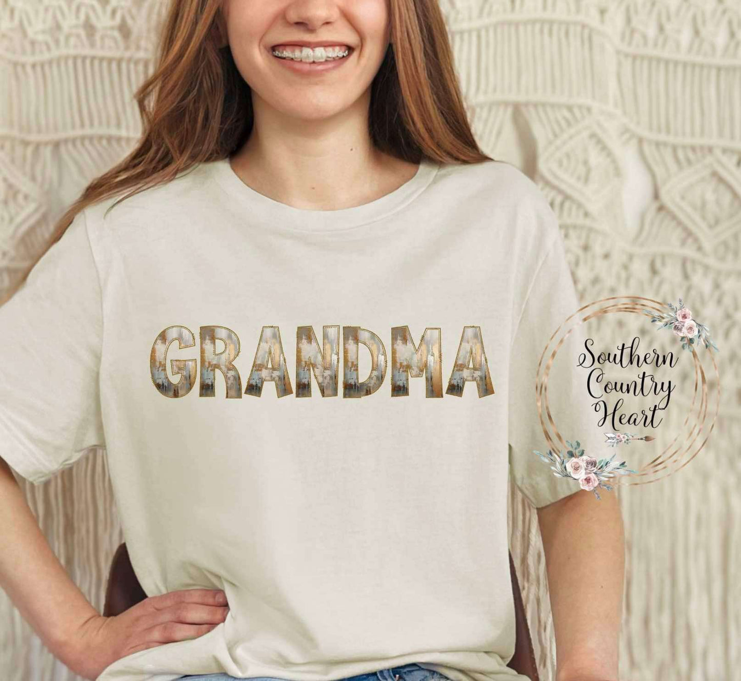 Rustic Painted Neutral Grandma Tee-Shirt