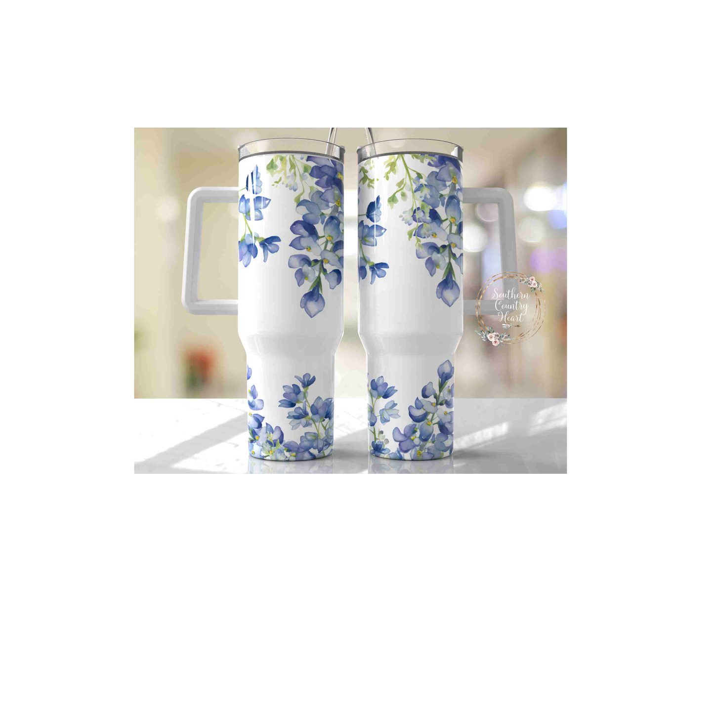 Blue Flowers - 40oz Tumbler